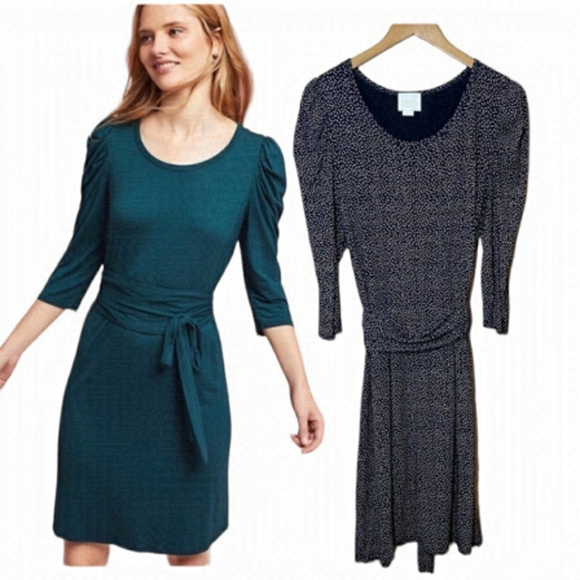 Anthropologie Dresses & Skirts - MAEVE Anthropologie Ceres Ruched Sleeve Dress Size XL Black/tan combo